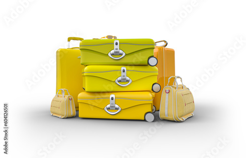 Yellow pile of luggage isol...