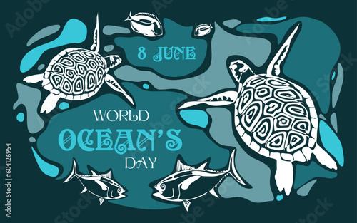 World Ocean's Day, marine life day, Earth day conceptual vector design