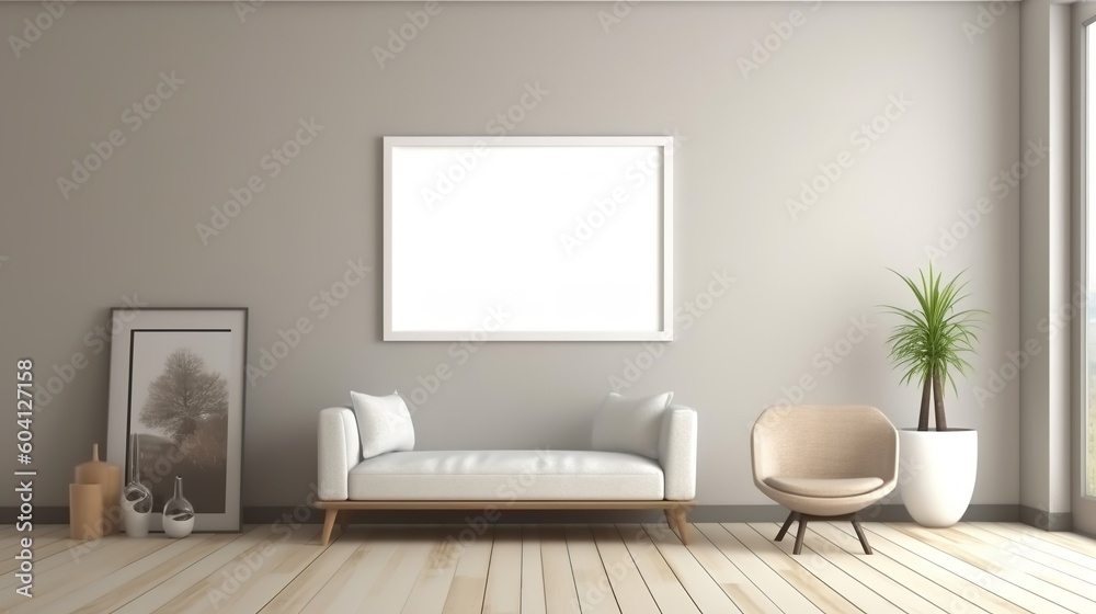 Fototapeta premium Sleek Elegance: Blank Frame in a Beautiful Modern Concept Room