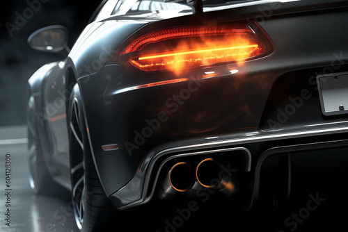 closeup of sports car exhaust pipes with smoke and fire  wallpaper Ai Generative  © adel