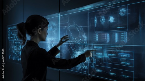 Woman using futuristic user interface