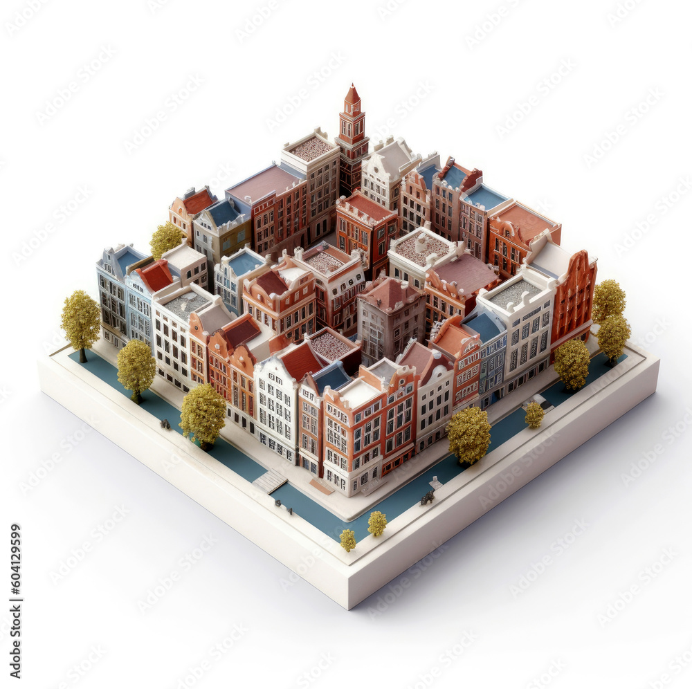 Square form of isometric miniature of Amsterdam isolated on a white background