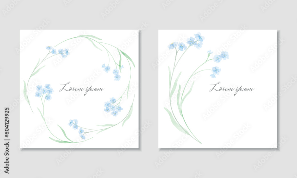 Vector square card template with forget-me-nots wreath