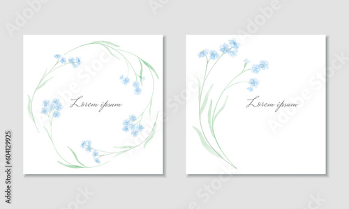 Vector square card template with forget-me-nots wreath