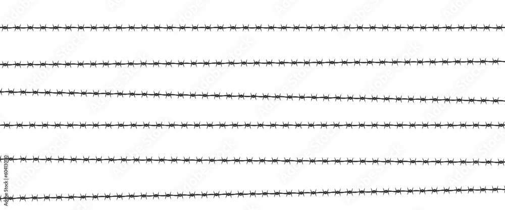 Barbed wire pattern, background of black silhouette icons. Isolated vector illustration