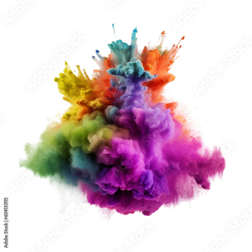 Colorful powder explosion transparent background. Generative AI