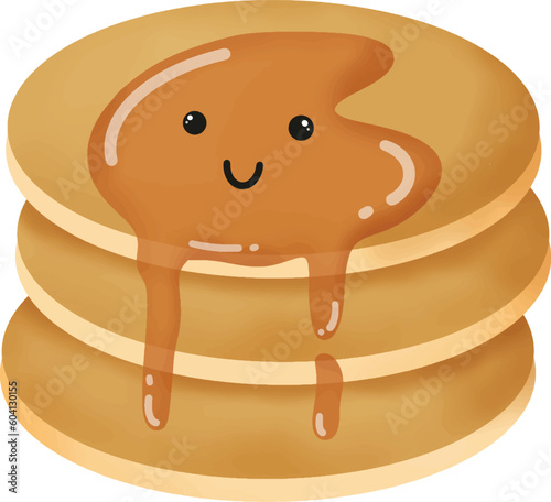 Pancake cartoon topping caramel with smiley emoji