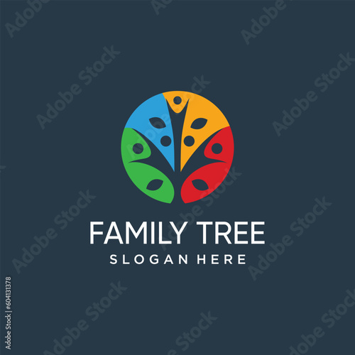 Family tree logo design vector with unique abstract style