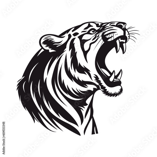 Tiger. Roaring tiger logo. Tiger growling, grinning vector illustration on a white background. Beautiful, breathtaking tiger.