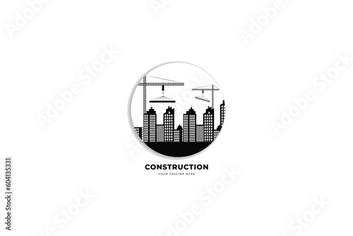 construction logo with buildings illustration