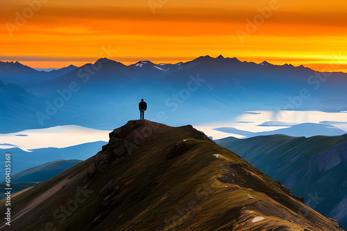 Einsamer Wanderer bewundert das Gebirge