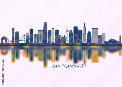 San Francisco Skyline. Cityscape Skyscraper Buildings Landscape City Background Modern Art Architecture Downtown Abstract Landmarks Travel Business Building View Corporate