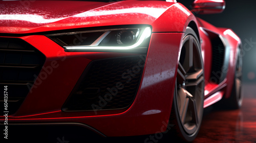 Closeup on front of generic and unbranded red color cars ,sport car wallpaper Ai Generative