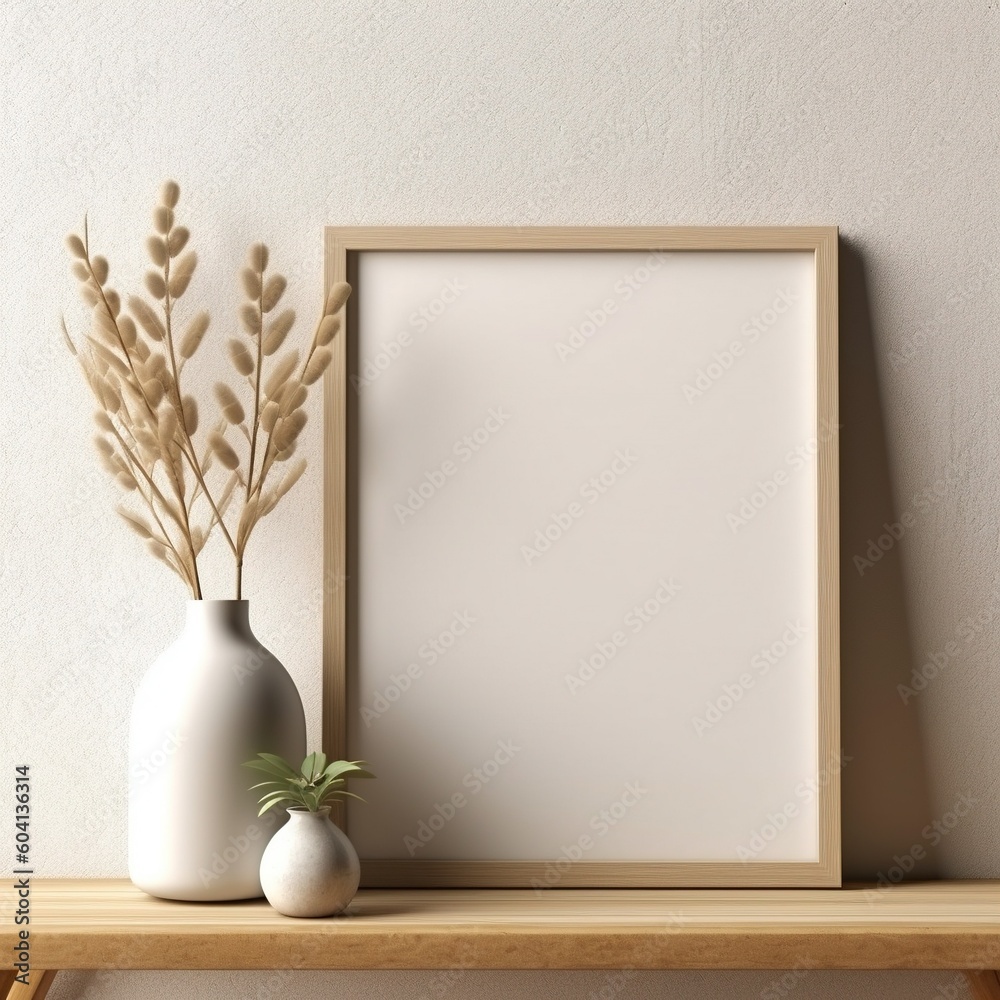 Mock up Poster with minimal decor close up in home interior background,Scandi boho style interior background, coastal boho style interior,modern beige home interior, living room interior, 3D render Mock up Poster with minimal decor close up in home interior background,Scandi boho style interior background, coastal boho style interior,modern beige home interior, living room interior, 3D render