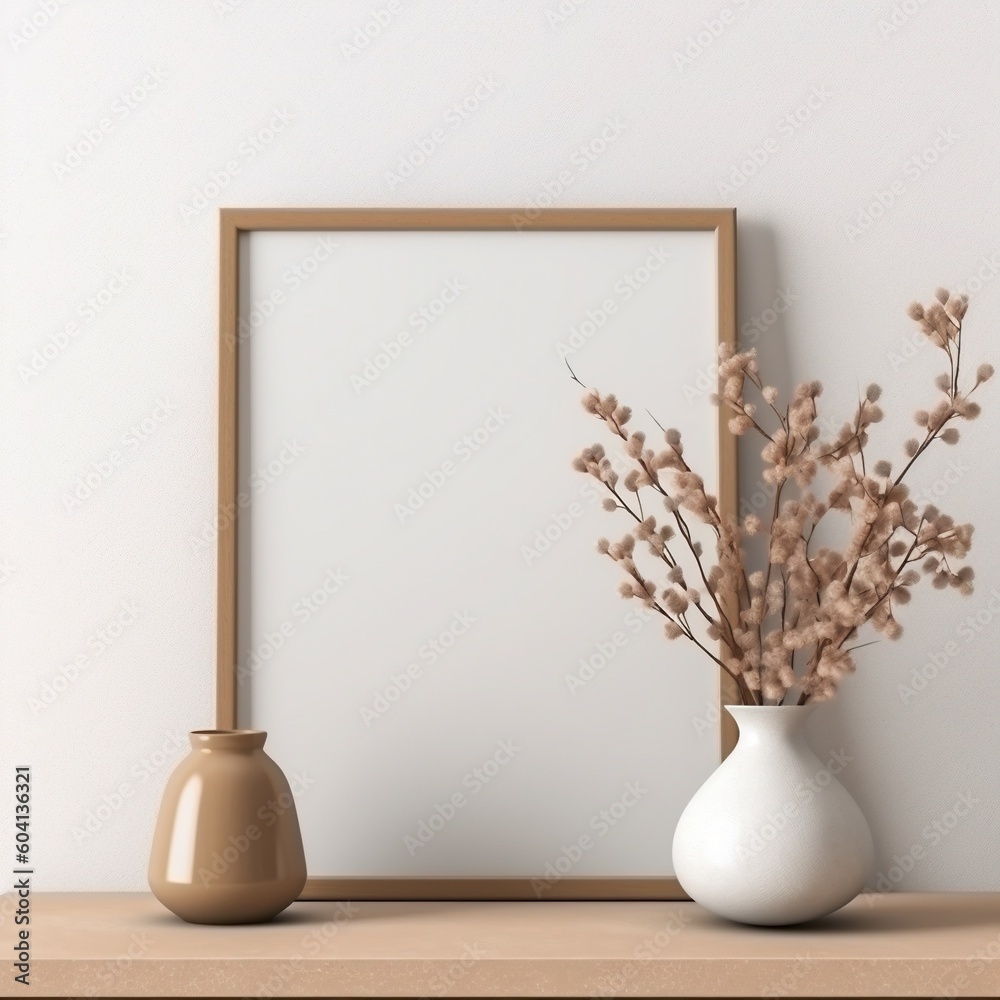 Mock up Poster with minimal decor close up in home interior background,Scandi boho style interior background, coastal boho style interior,modern beige home interior, living room interior, 3D render Mock up Poster with minimal decor close up in home interior background,Scandi boho style interior background, coastal boho style interior,modern beige home interior, living room interior, 3D render