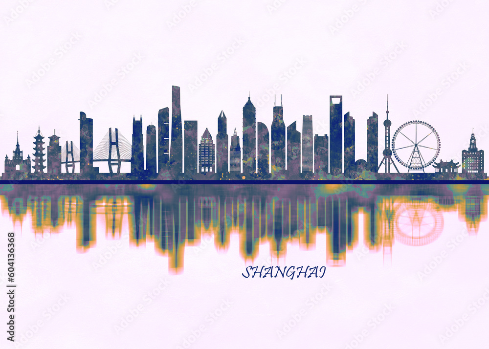 Shanghai Skyline. Cityscape Skyscraper Buildings Landscape City Background Modern Art Architecture Downtown Abstract Landmarks Travel Business Building View Corporate