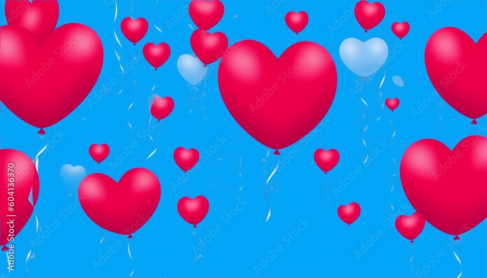 Heart shaped balloons. Heart balloon on blue background. Symbol of love. Valentines day background. Love background. Velentines day illustration, generative ai