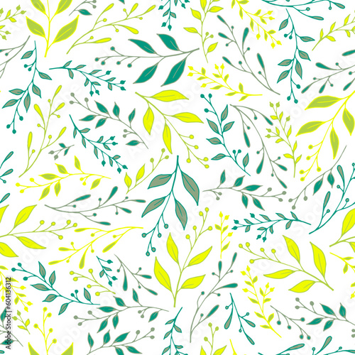 Floral twig seamless pattern vector. Tropical