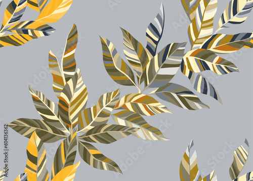 Decorative houseplant leaves repeat pattern vector. Artistic botanical summer...