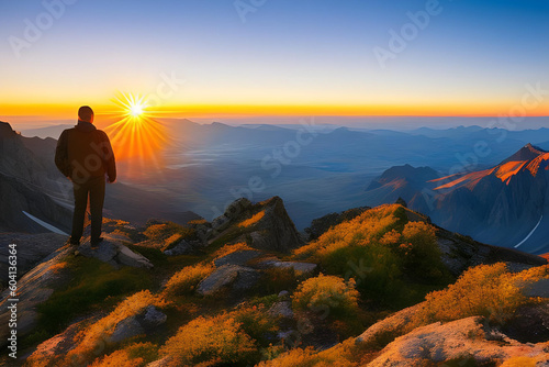 Wanderer bewundert Sonnenaufgang