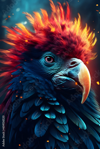  a colorful bird with black feathers - generative ai