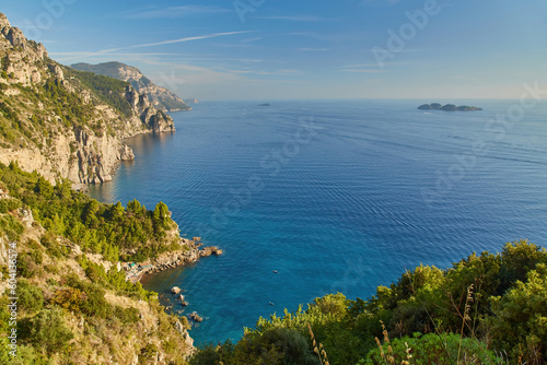 Rocky Cliffs and Mountain Landscape by the Tyrrhenian Sea. Amalfi Coast  Italy.