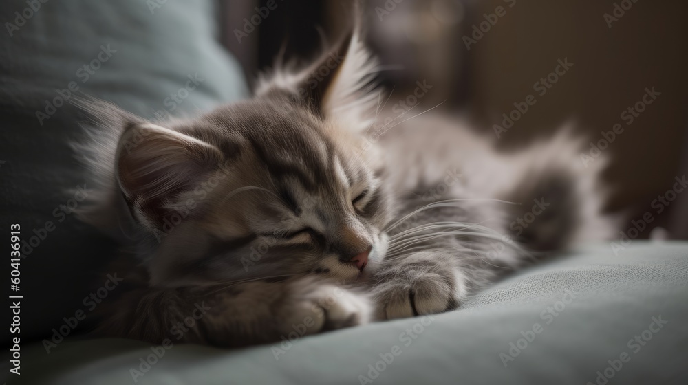 A cute cat sleeping on a couch A cute cat sleeping on a couch