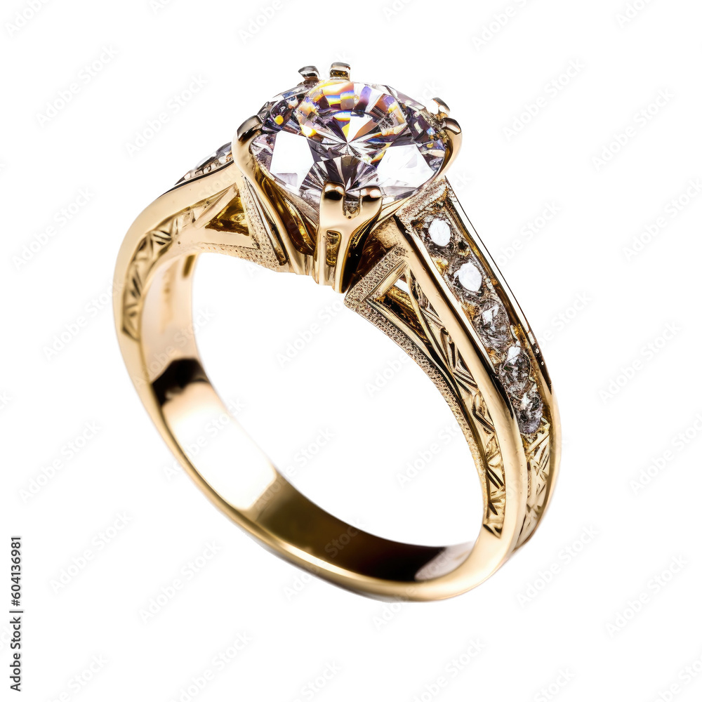 an isolated whole diamond wedding ring set in a gold ornate band of 24k gold, jewelry-themed, photorealistic illustrations on a transparent background cutout in PNG. Generative AI an isolated whole diamond wedding ring set in a gold ornate band of 24k gold, jewelry-themed, photorealistic illustrations on a transparent background cutout in PNG. Generative AI