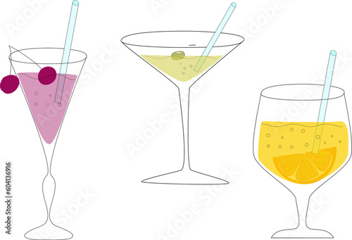 Drinks fruity berry summer compotes cocktails. Vector EPS10