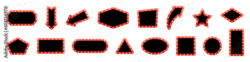Lamp bulb border. Lightbox template set. Retro signboard icon set. Vector illustration.