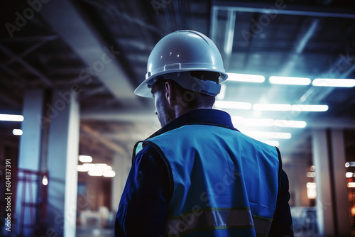 Man engineer worker looking at work with his back generative ai