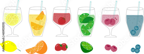 Drinks fruity berry summer compotes cocktails. Vector EPS10