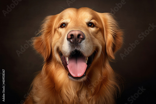 portrait of a smiling labrador with brown studio background