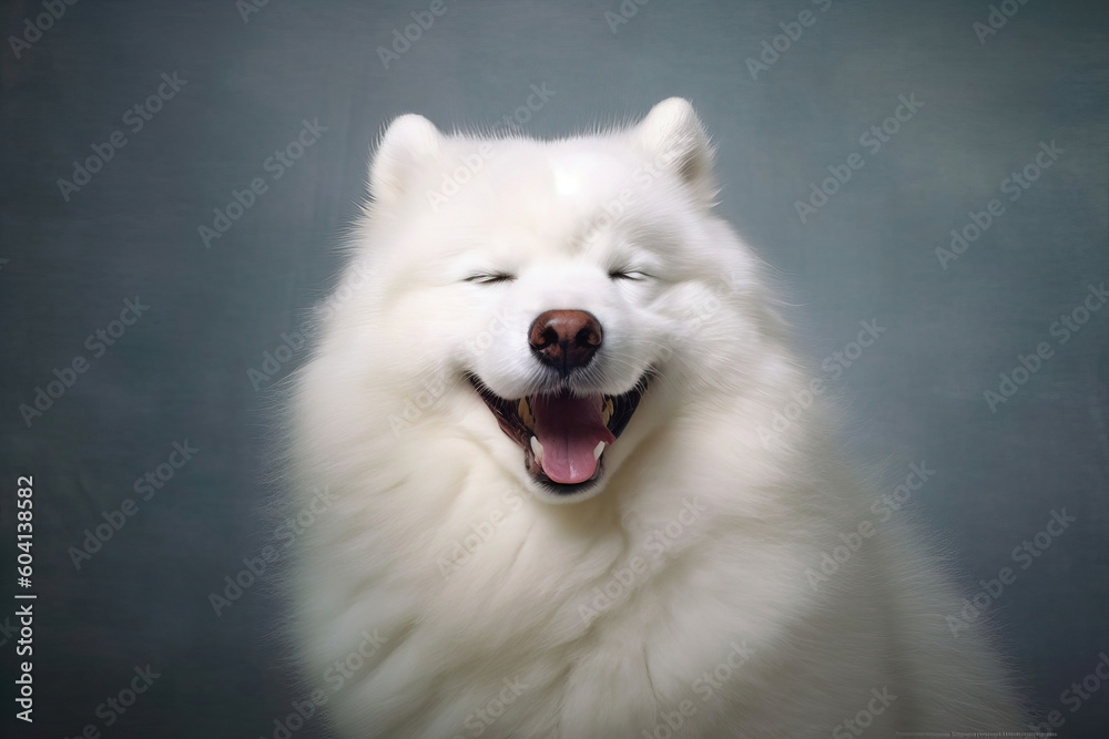 portrait of a smiling white dog