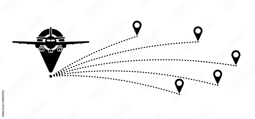 Soaring air plane line path. Take Off airplane, flight route with start ...