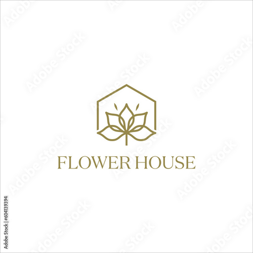 Line art Flower and house logo vector