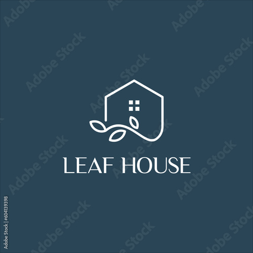 Line art Leaf and house logo vector