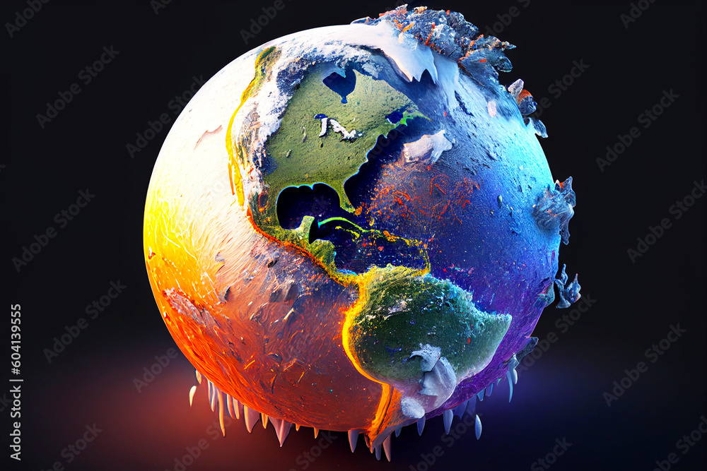 Planet earth on fire. Global warming. Environmental protection. Save the Earth