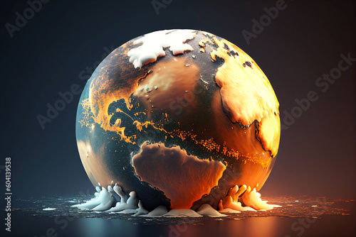 Planet earth on fire. Global warming. Environmental protection. Save the Earth