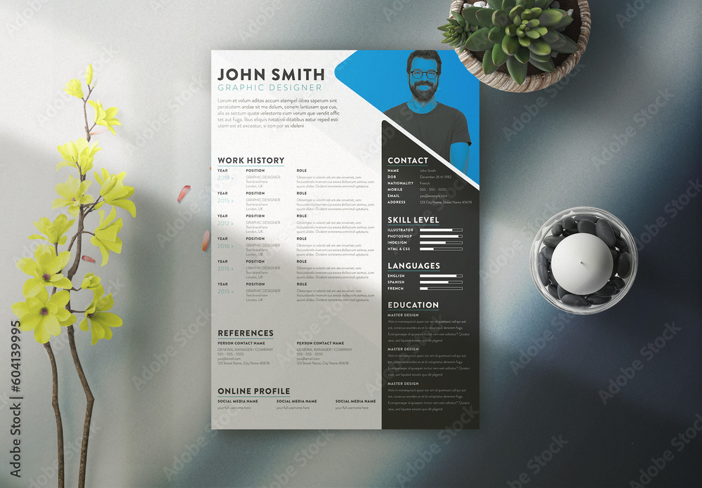 Professional Curriculum Vitae with blue Accent Layout Stock Template ...