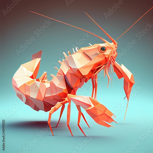 Low Poly Snapping Shrimp: A Stunningly Detailed 3D Render of a Fierce Crustacean in Vibrant Colors photo