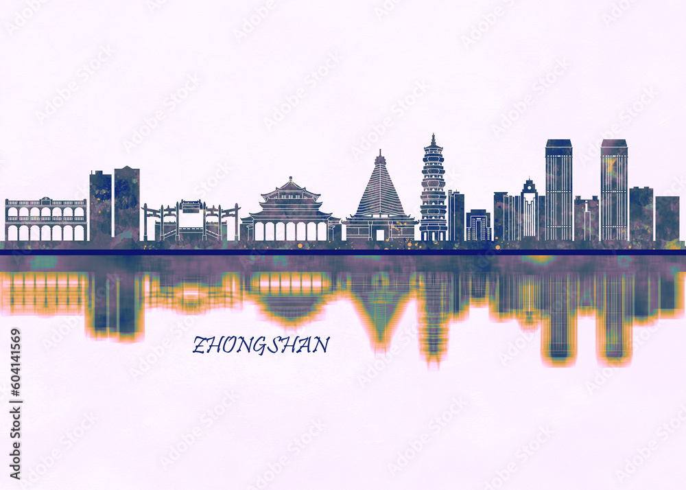 Zhongshan Skyline. Cityscape Skyscraper Buildings Landscape City Background Modern Art Architecture Downtown Abstract Landmarks Travel Business Building View Corporate