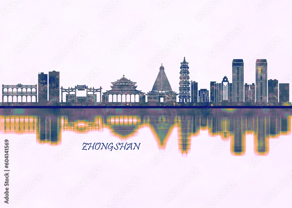Obraz premium Zhongshan Skyline. Cityscape Skyscraper Buildings Landscape City Background Modern Art Architecture Downtown Abstract Landmarks Travel Business Building View Corporate
