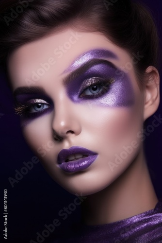A woman with purple makeup for beauty and fashion. Created with generative ai