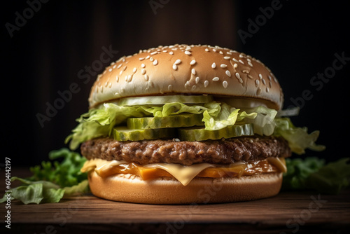 Tasty and delicious hamburger product photography. Ai generated