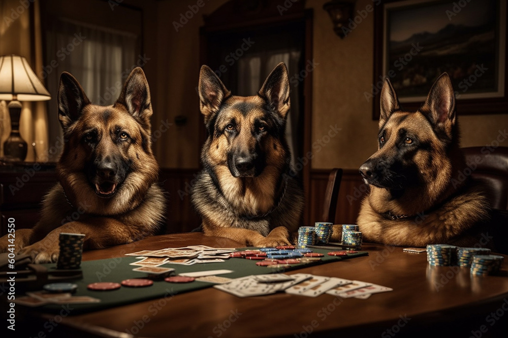 Cute funny dogs playing at a poker table. Ai generated Cute funny dogs playing at a poker table. Ai generated