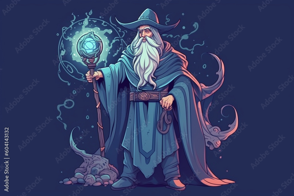 Fototapeta premium Fantastic wizard making spells illustration. Ai generated