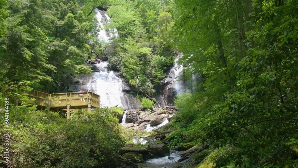 Georgia Anna Ruby Falls  An overall view of Anna Ruby falls with trees rocks and observation deck