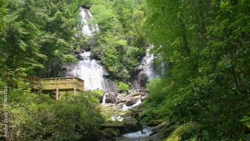 Georgia Anna Ruby Falls  An overall view of Anna Ruby falls with trees rocks and observation deck