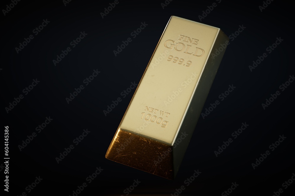 gold bar isolated on black background. 3d render